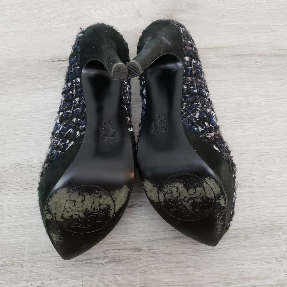 Tory Burch Size 6 Peggy Tweed and Suede High Heels Stilettos Pumps